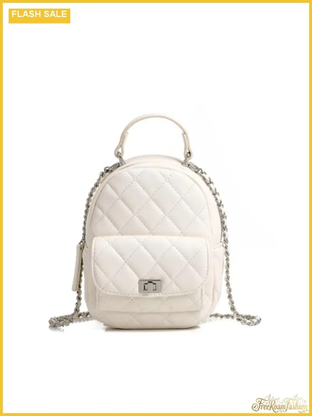 Quilted Mini Backpack Purse, Women's Faux Leather Backpack with Chain Strap, 3